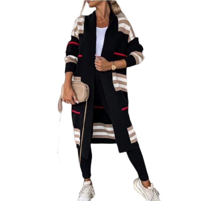 Women's Striped Long Cardigan Open Front Oversized