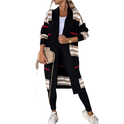 Women's Striped Long Cardigan Open Front Oversized