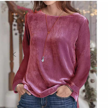 Women's Oversized Velvet Crewneck Pullover Sweatshirt