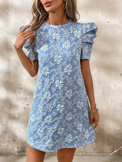 Puff Sleeve Jacquard Textured Mini Dress