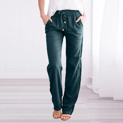 Women's Cotton Linen Drawstring Wide Leg Casual Pants