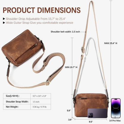 Triple Zip Small Crossbody Bag with Wide Strap