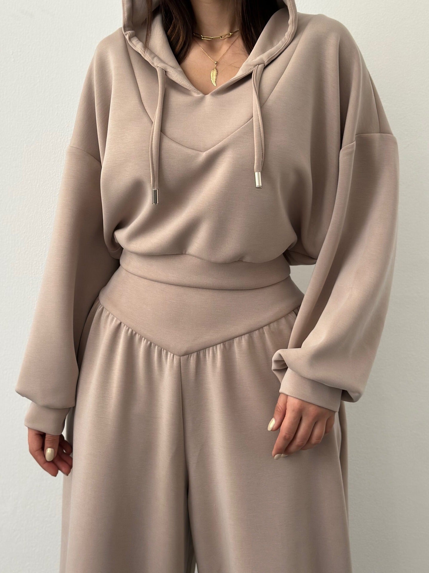 Women's V Neck Hoodie Wide Leg Sweatpants Lounge Set