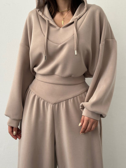 Women's V Neck Hoodie Wide Leg Sweatpants Lounge Set