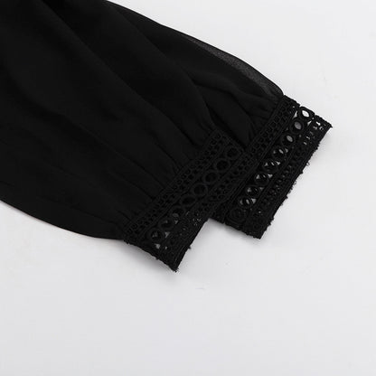 Black Chiffon Cutout Mini Dress Mock Neck Long Sleeve
