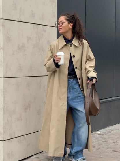 Women's Oversized Long Khaki Trench Coat