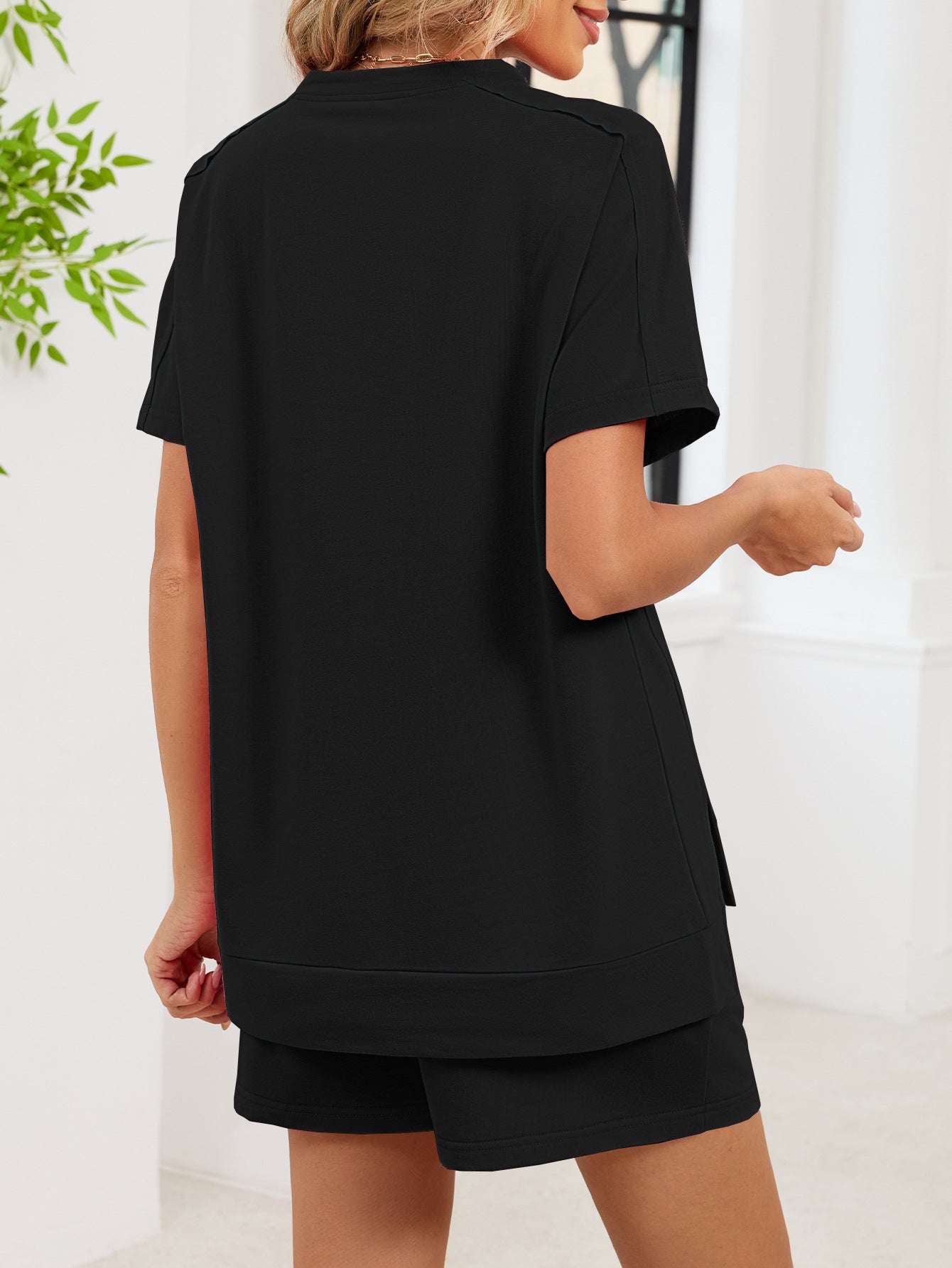 Casual Pocket Tee and Drawstring Shorts Lounge Set