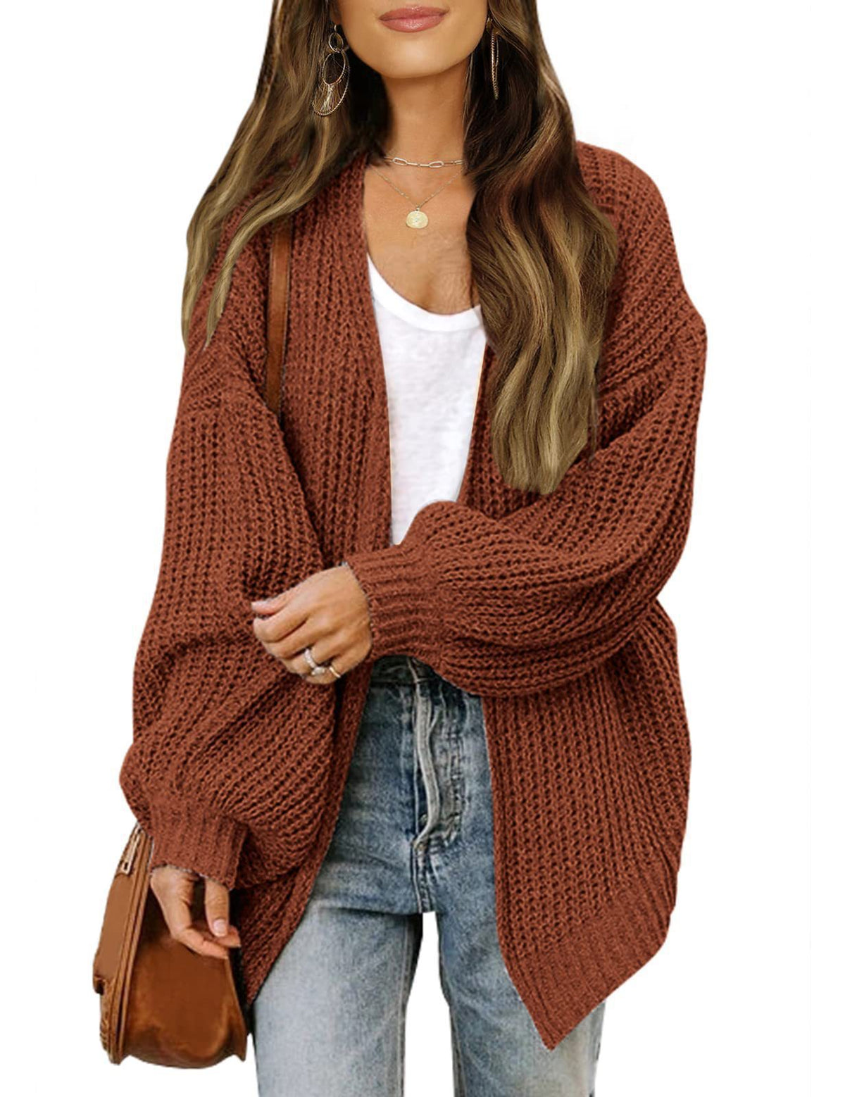 Women's Oversized Chunky Knit Open Front Pocket Cardigan