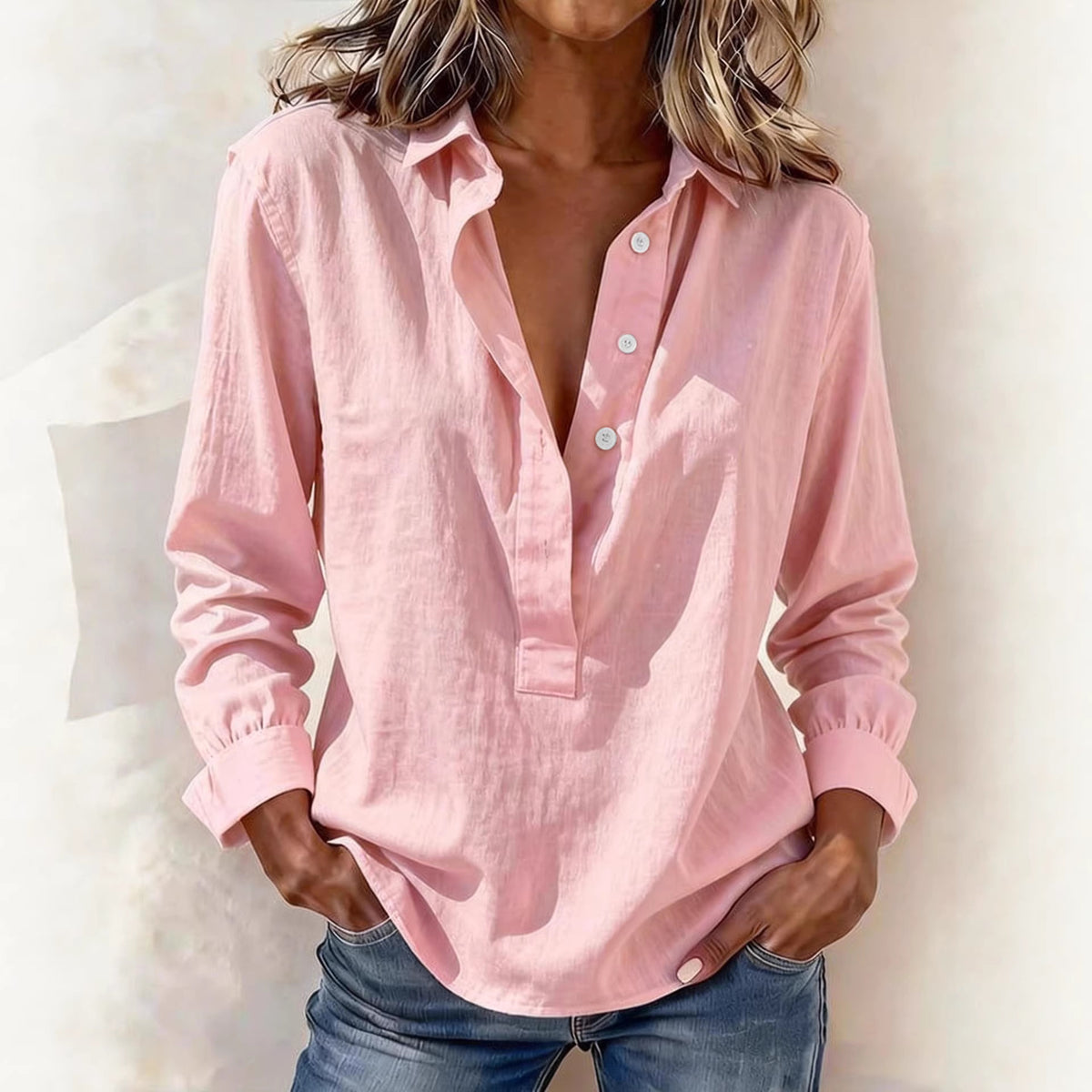 Women's Oversized Collared Long Sleeve Pullover Shirt