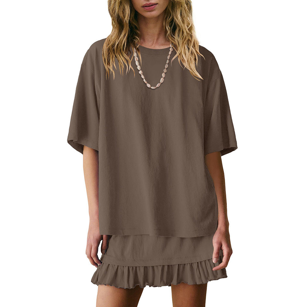 Women's Oversized Tee & Ruffle Mini Skirt Two Piece Set