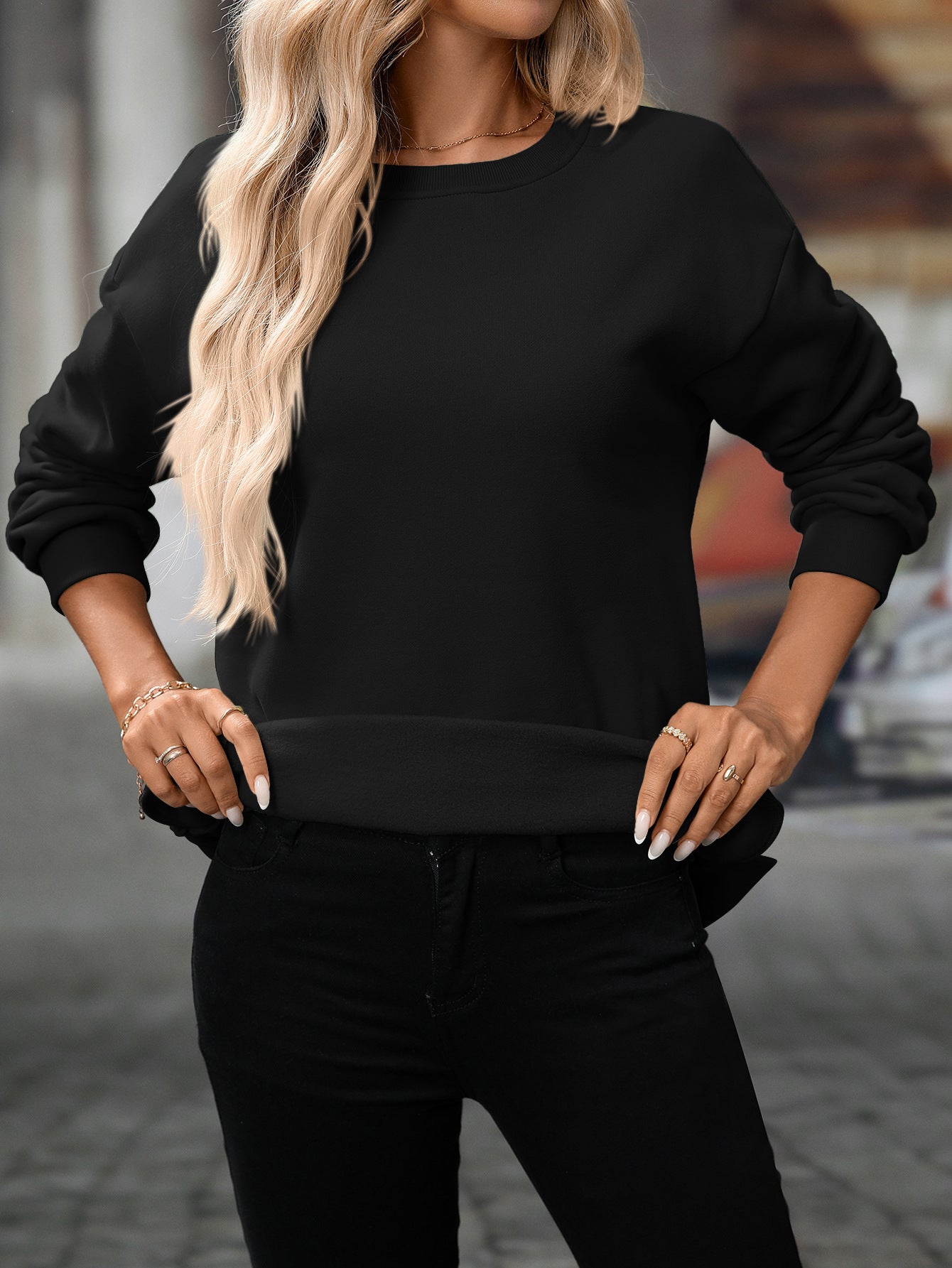 Trendy Y2K Fleece Pullover Sweatshirt – Fall/Winter Casual Top