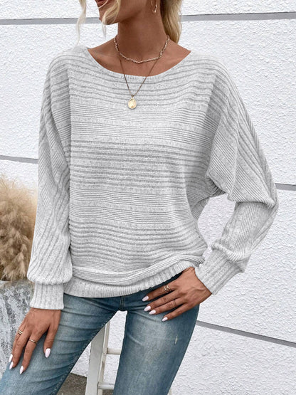 Ribbed Batwing Sleeve Sweater Top Women Casual Pullover