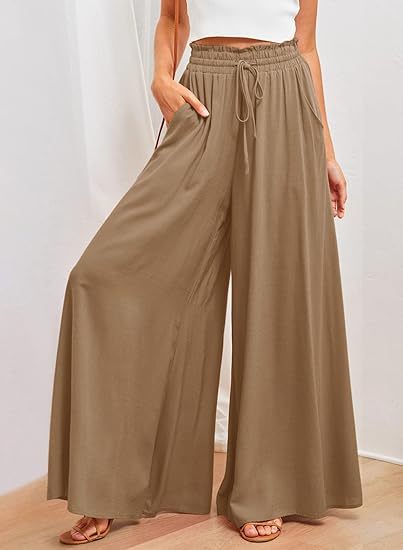 High-Waist Wide-Leg Palazzo Pants – Cotton-Linen Blend with Pockets