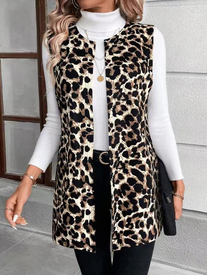 Women's Leopard Print Longline Fitted Vest