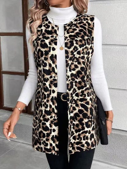Women's Leopard Print Longline Fitted Vest