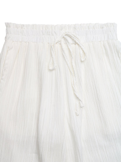 Lace Trim Wide Leg Pants Drawstring Casual Beach Trousers