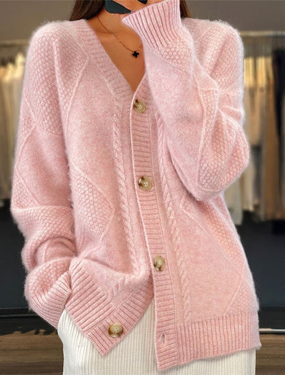 Women's Cable Knit V-Neck Button Front Cardigan