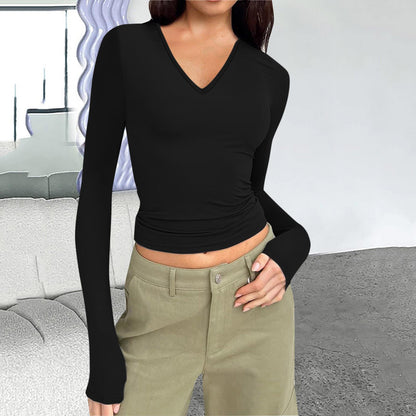 Women's V-Neck Long Sleeve Slim Fit Basic Top