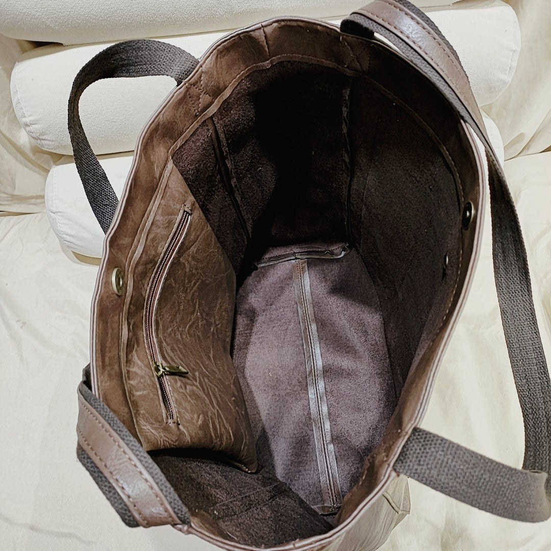Upgraded Thick Soft Leather Large Tote Bag with Pocket