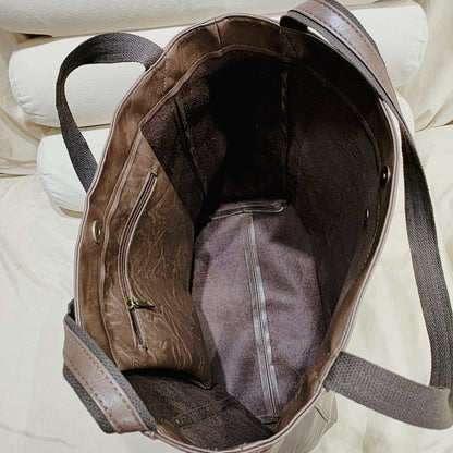 Upgraded Thick Soft Leather Large Tote Bag with Pocket