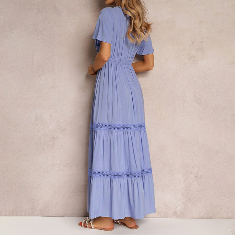 Elegant Lace Flare Long Sleeve V-Neck Dress