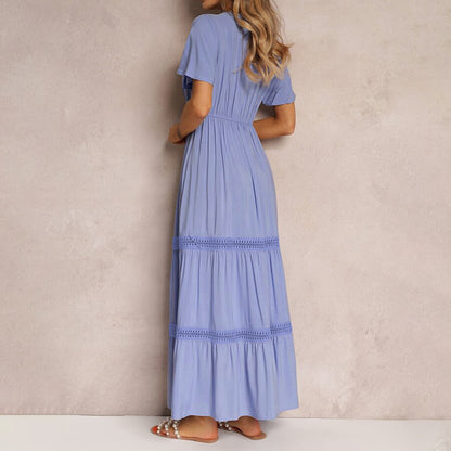 Elegant Lace Flare Long Sleeve V-Neck Dress