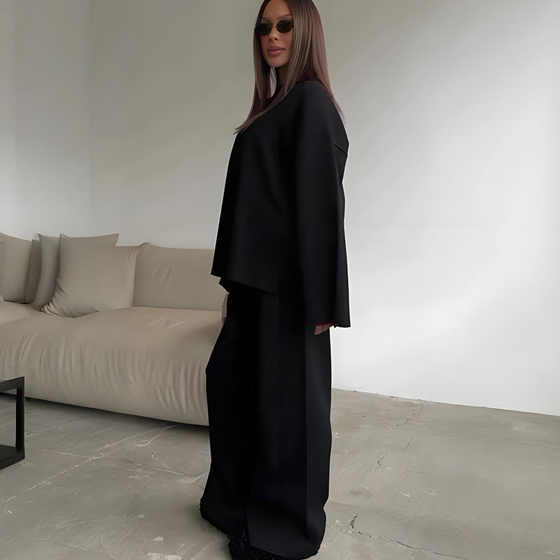 Women's Ribbed Sweater Wide Leg Pants Matching Lounge Set