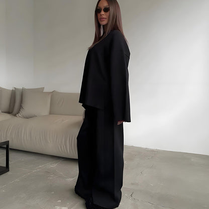Women's Ribbed Sweater Wide Leg Pants Matching Lounge Set