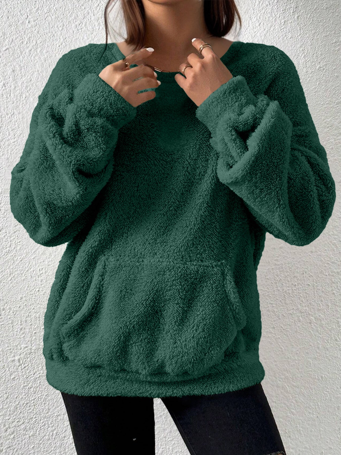 Women's Sherpa Fleece Crewneck Sweatshirt Pocket