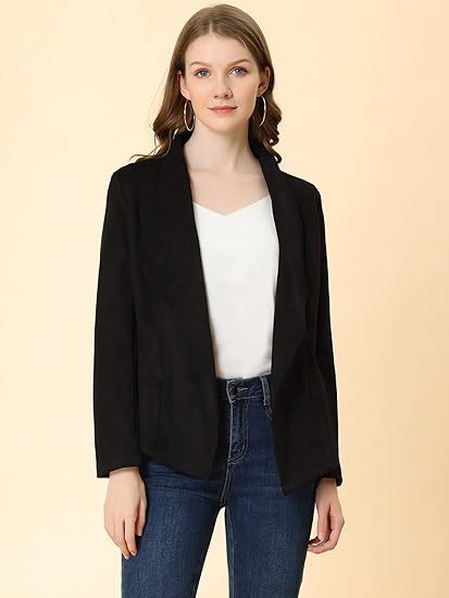 Women's Faux Suede Open Front Cropped Blazer Jacket