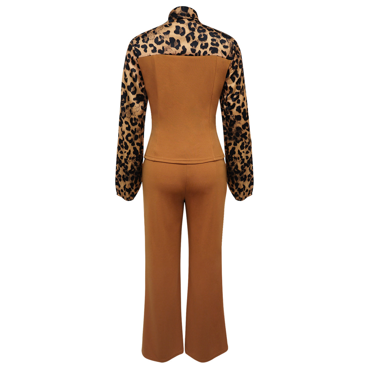 Leopard Print Tie Neck Blouse & Wide Leg Pants Set