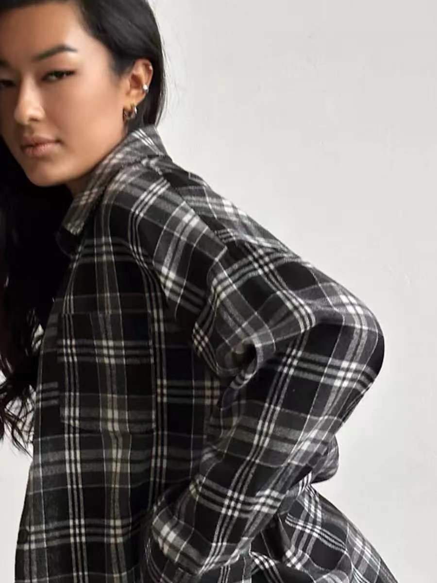 Women's Oversized Plaid Long Sleeve Button Down Shirt