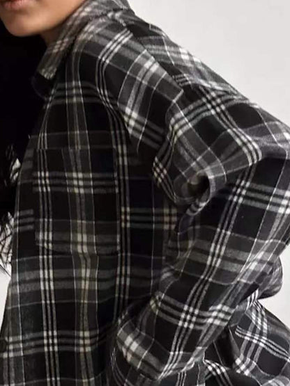 Women's Oversized Plaid Shacket Button Down Pocket