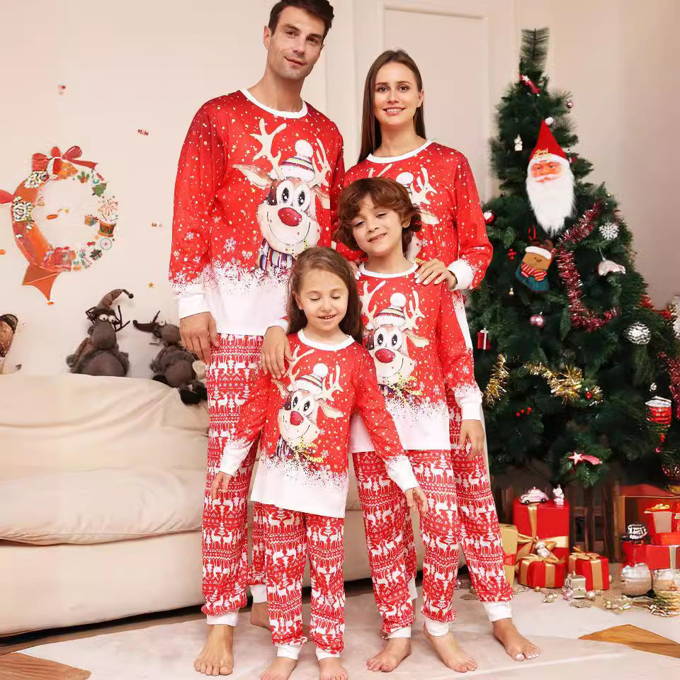 Cartoon Snowflake Deer Parent-child Dress Printed Christmas Pajamas