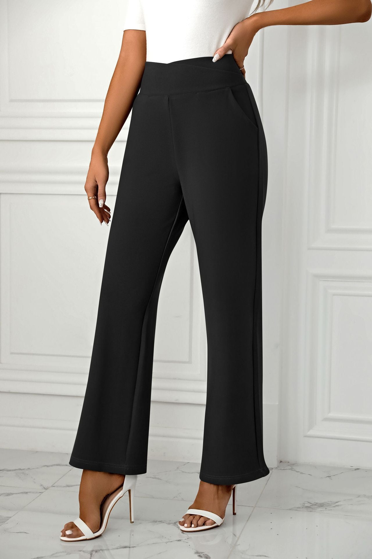 Women's High-Waist Flare Pants - Casual Loose Straight-Leg
