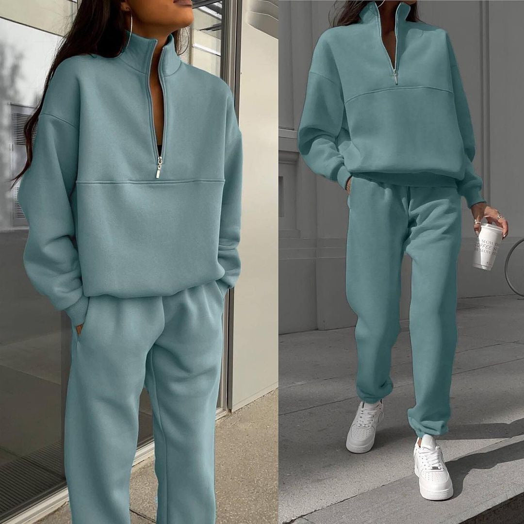 Women's Fleece Half Zip Sweatshirt Jogger Lounge Set