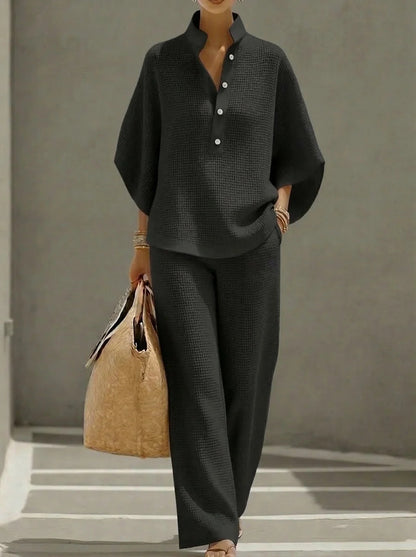 Women's 2 Piece Set Button Down Shirt Wide Leg Pants