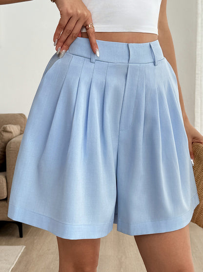 High Waisted Pleated Wide Leg Shorts Women Dressy Casual Pockets