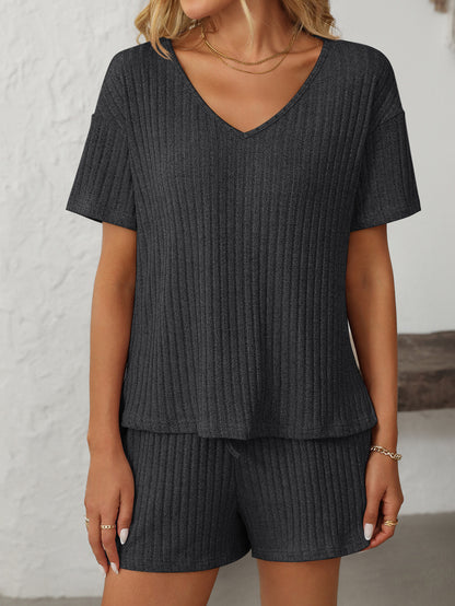 Solid Color Short-Sleeve Pajama Set