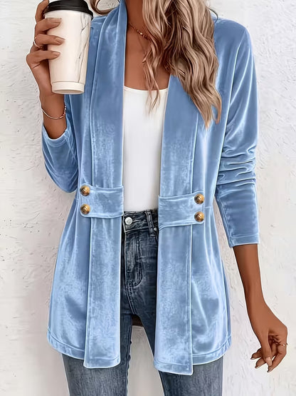 Women's Velvet Shawl Collar Long Sleeve Open Front Cardigan