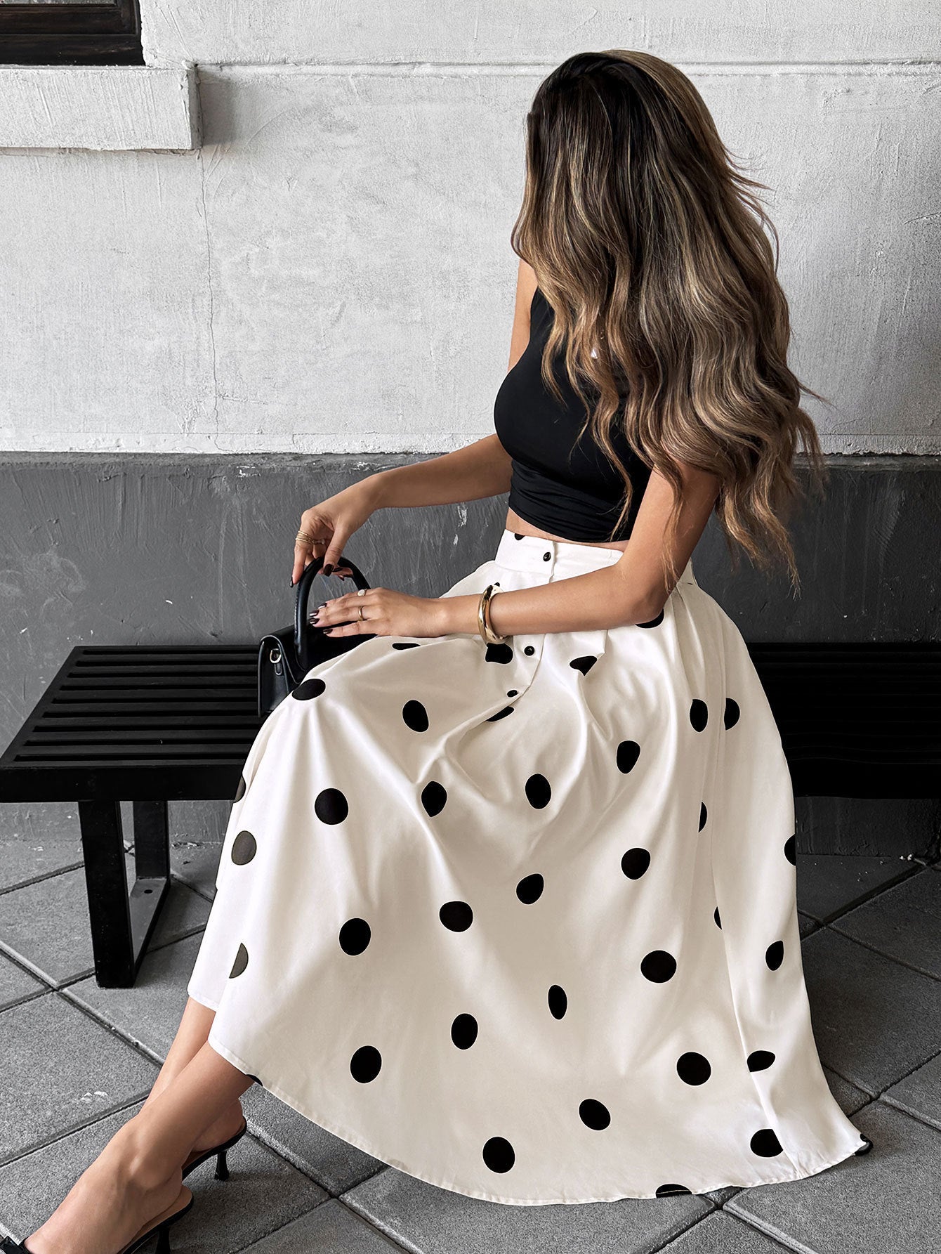 Polka Dot High Waist Midi Skirt French Vintage A Line Skirt