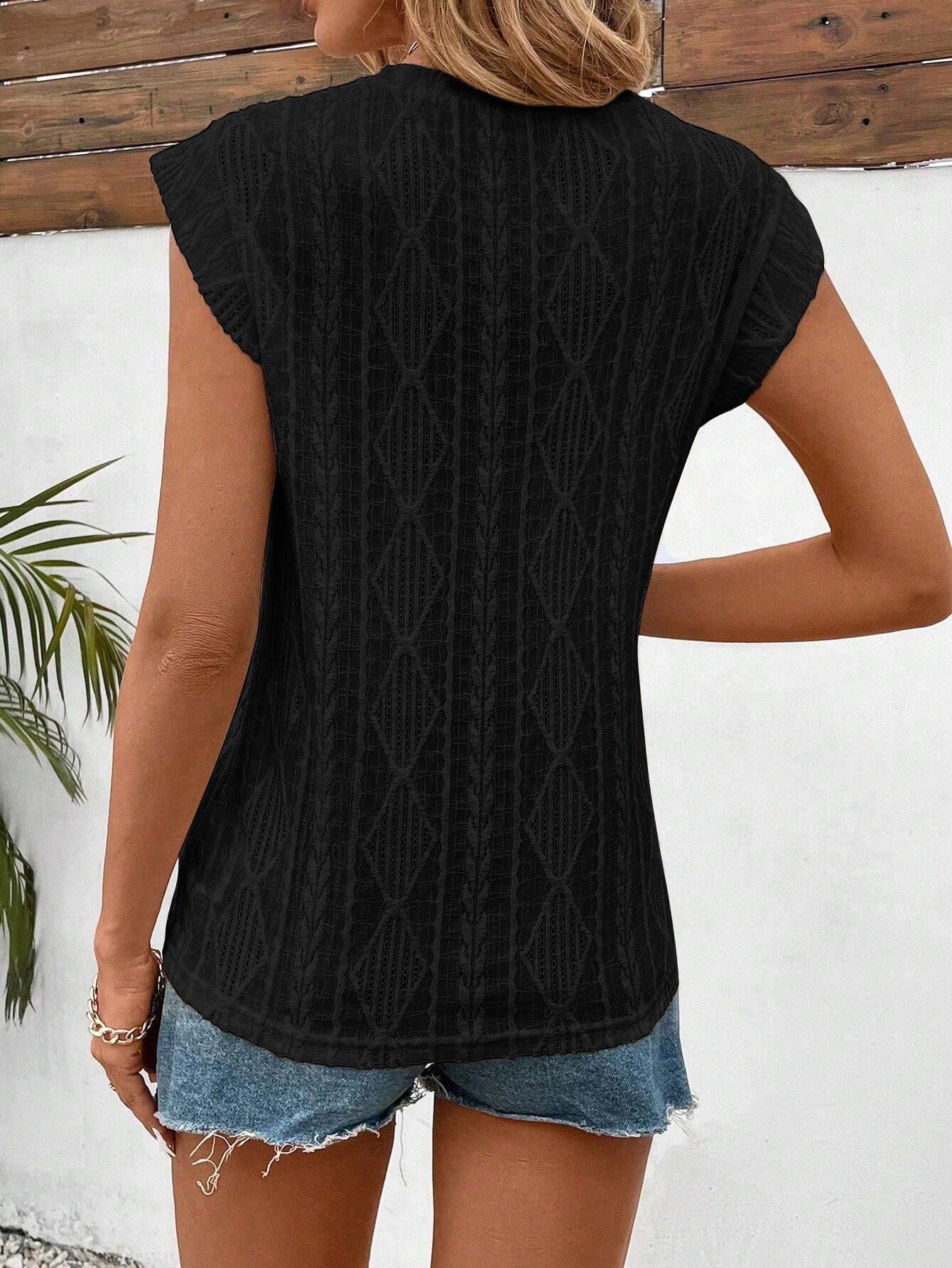 Women's Jacquard Sleeveless Top – Casual Summer Tank Blouse