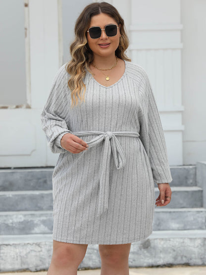 Women's Lantern Sleeve V-Neck Casual Simple Strap-on Dress