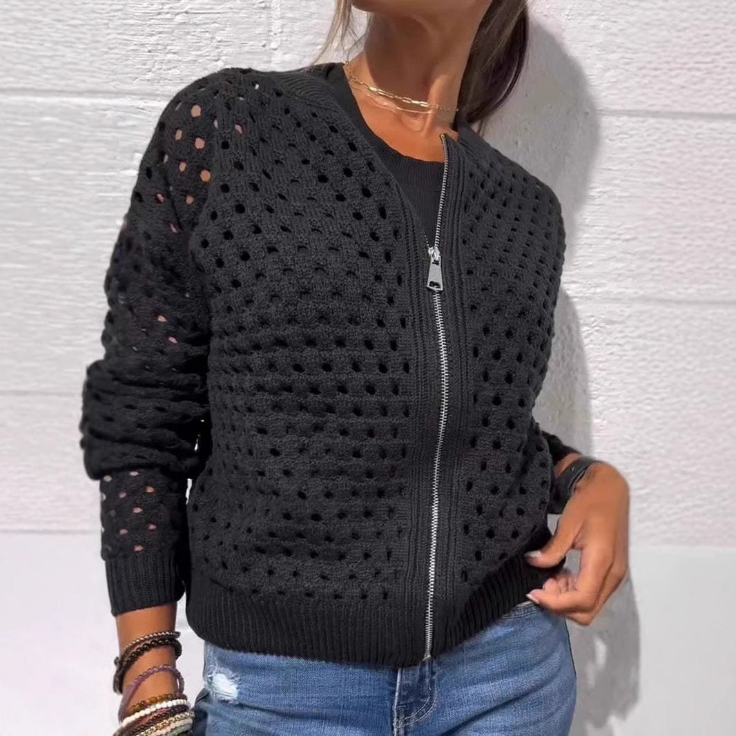 Women's Crochet Zip Up Cardigan Lightweight Jacket
