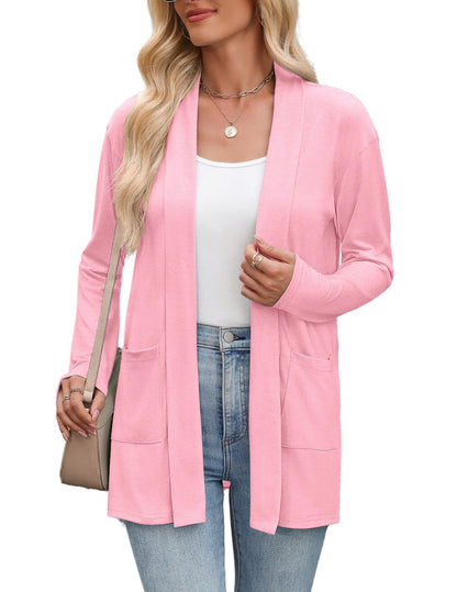 Women's Open Front Lightweight Cardigan Long Sleeve Pockets