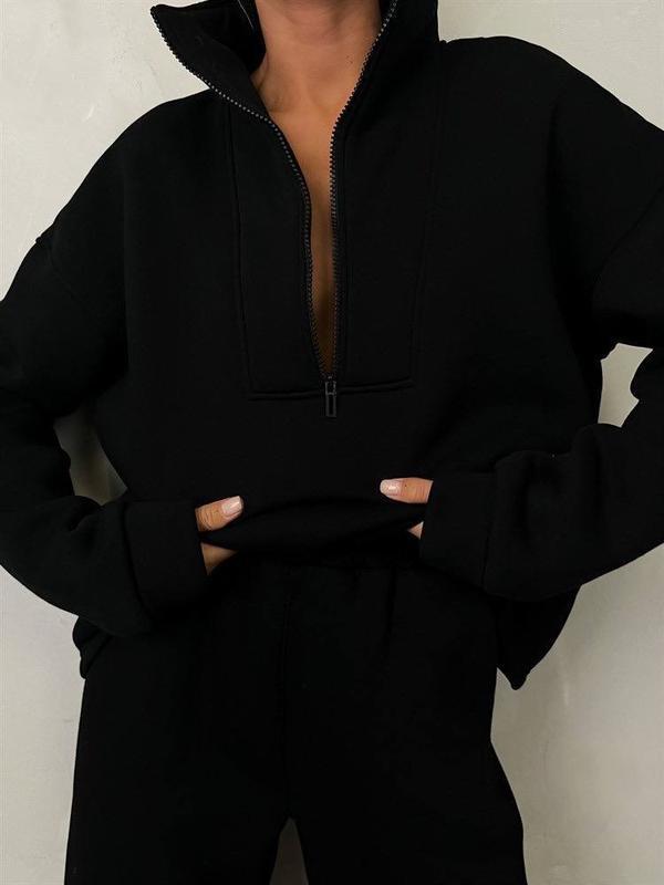 Women's Oversized Quarter Zip Tracksuit Set