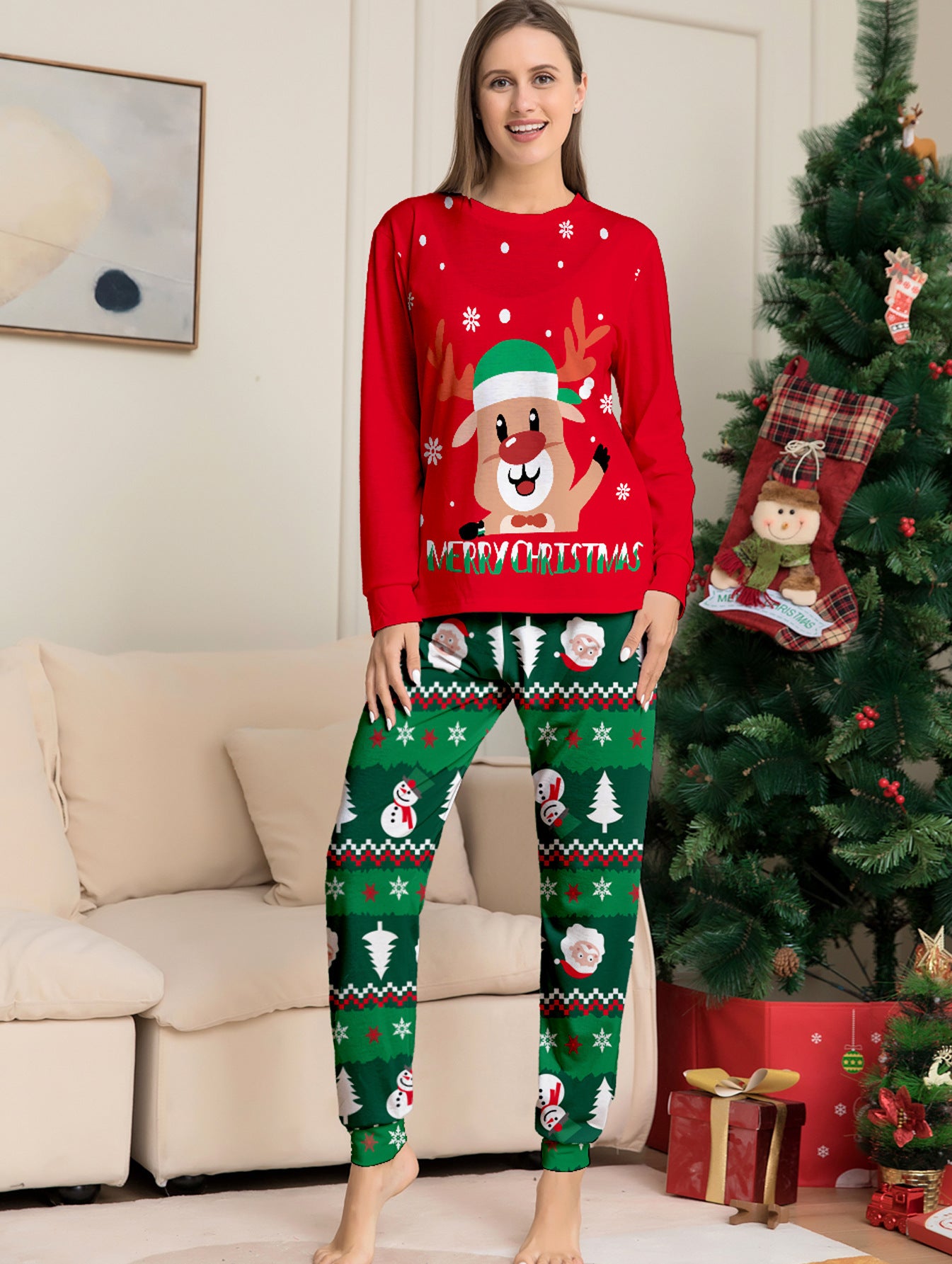 Deer Alphabet Parent-Child Printed Christmas Pajama Set