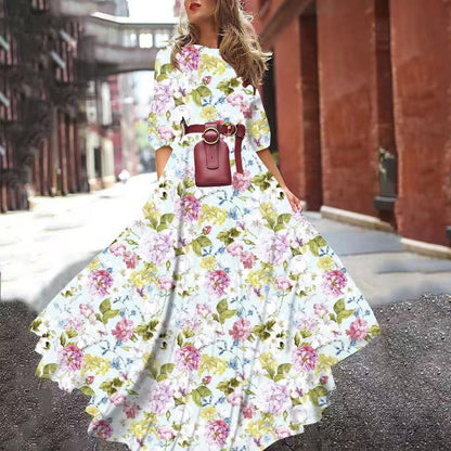 Women's Floral Maxi Dress Long Sleeve A-Line Flowy