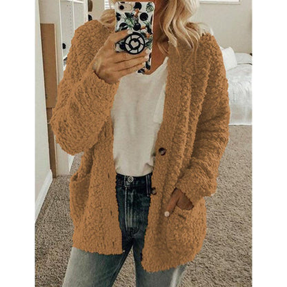 Women's Sherpa Fleece Button Up Jacket with Pockets