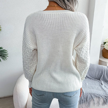2025 Fall/Winter Casual Lantern Sleeve Knit Sweater